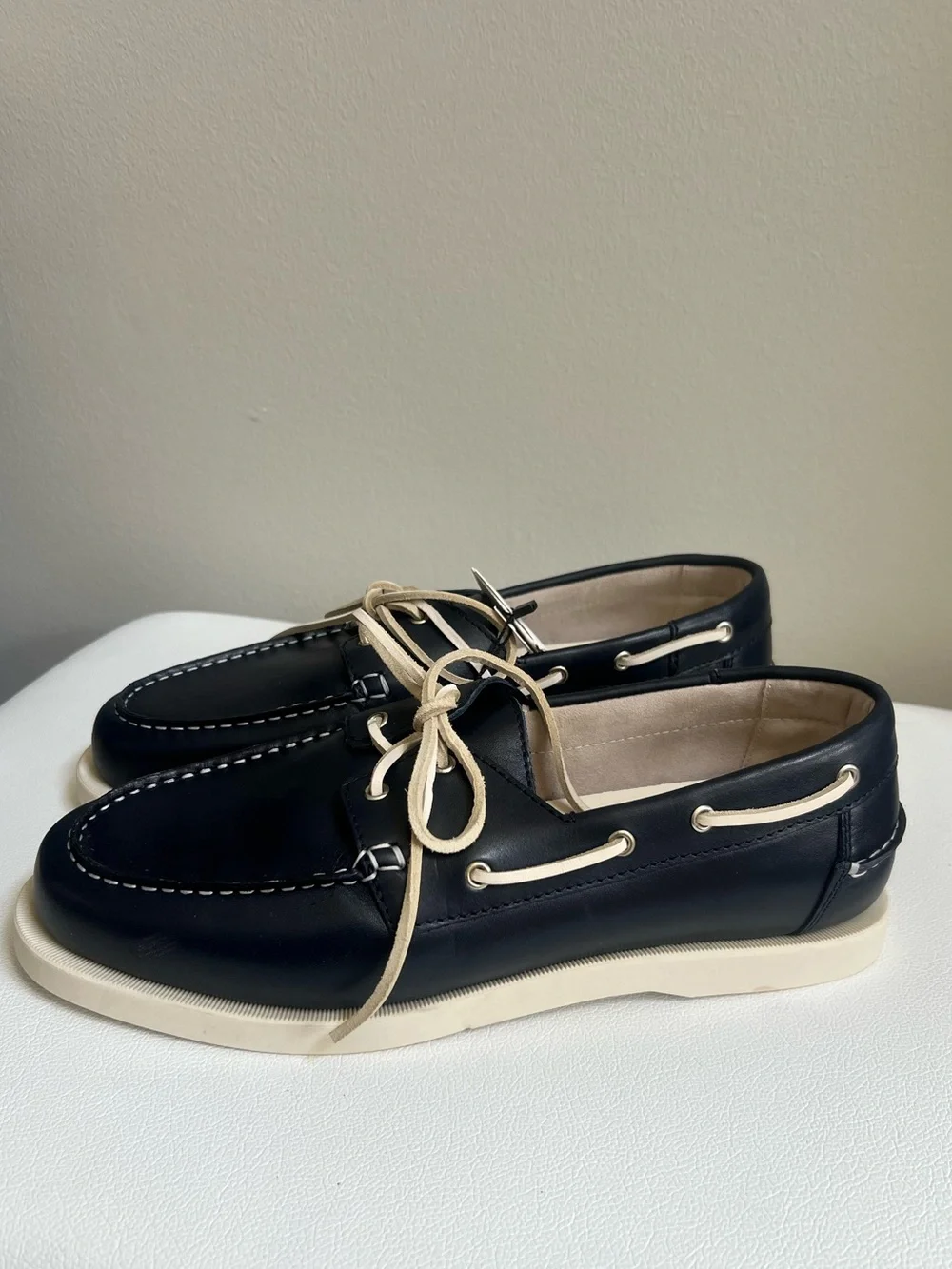 ZARA Navy Leather Boat Shoes Size 45 (12)